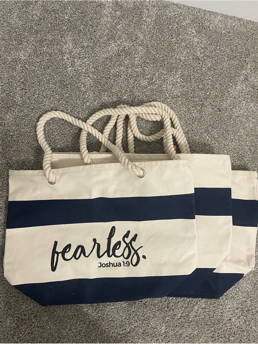 Fearless - Joshua 1:9 Navy & Cream Rope-Handle Tote Bag Pack of 3